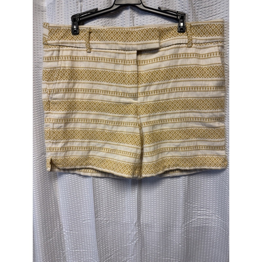 Ann Taylor Loft The Riviera Short Yellow White Geometric Pattern Size‎ 12 Cotton